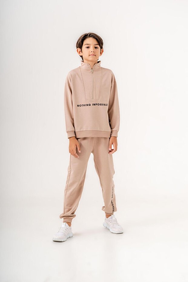 Nothing Impossible Printed Leg Print Detailed Zippered Collar Boys' Tracksuit Set