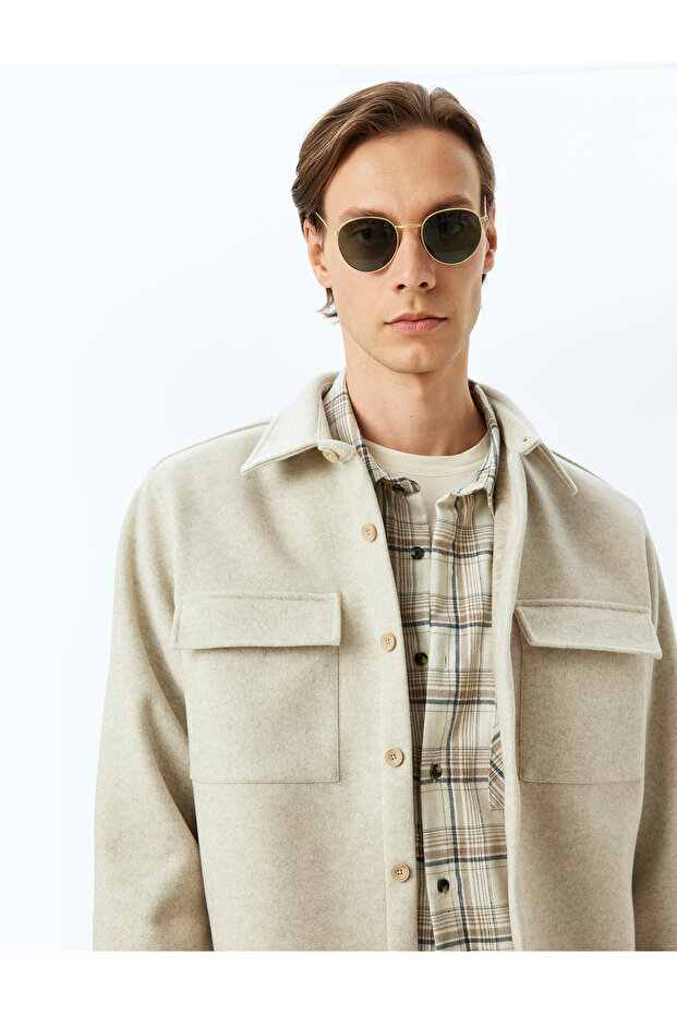 Long Sleeve Viscose Blend Flap Pocket Detail Shirt Jacket