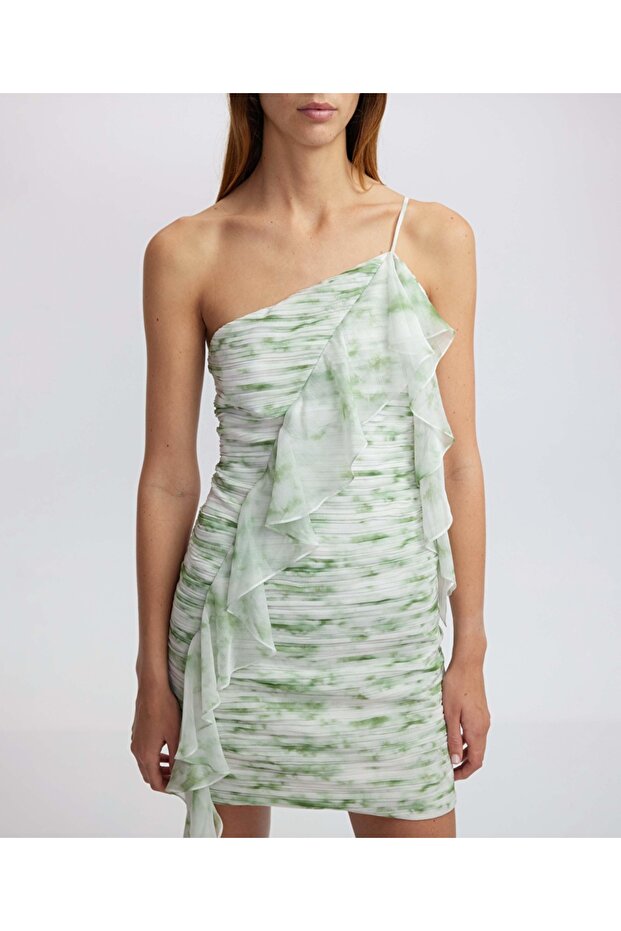 Fırfır şeritli mini elbise - 5