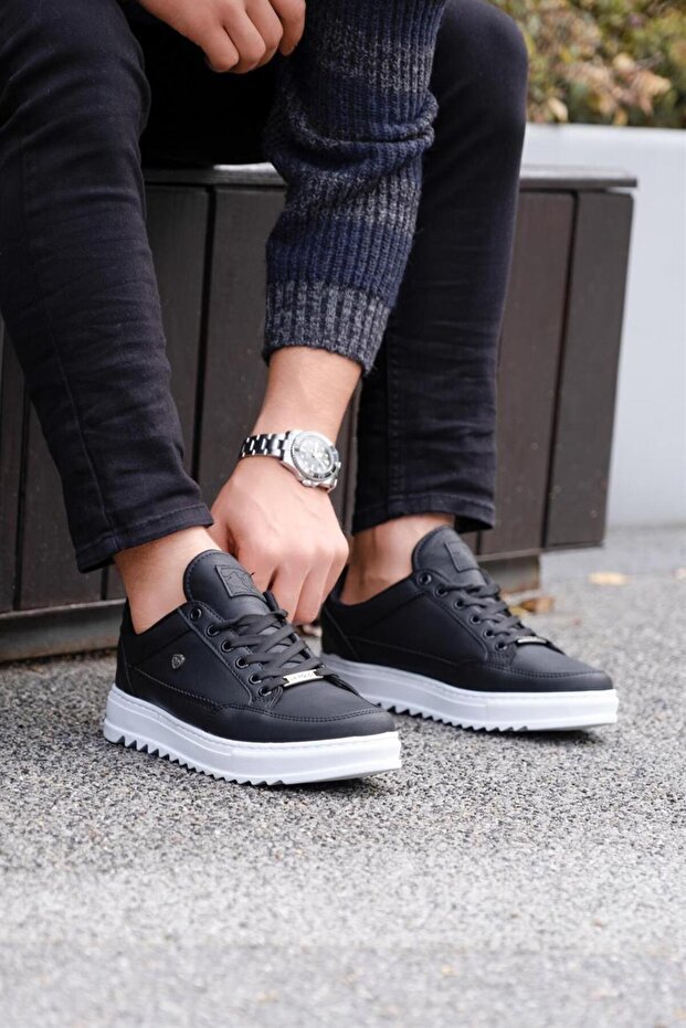 Men's Black Color White Sole Casual Sneaker Shoes