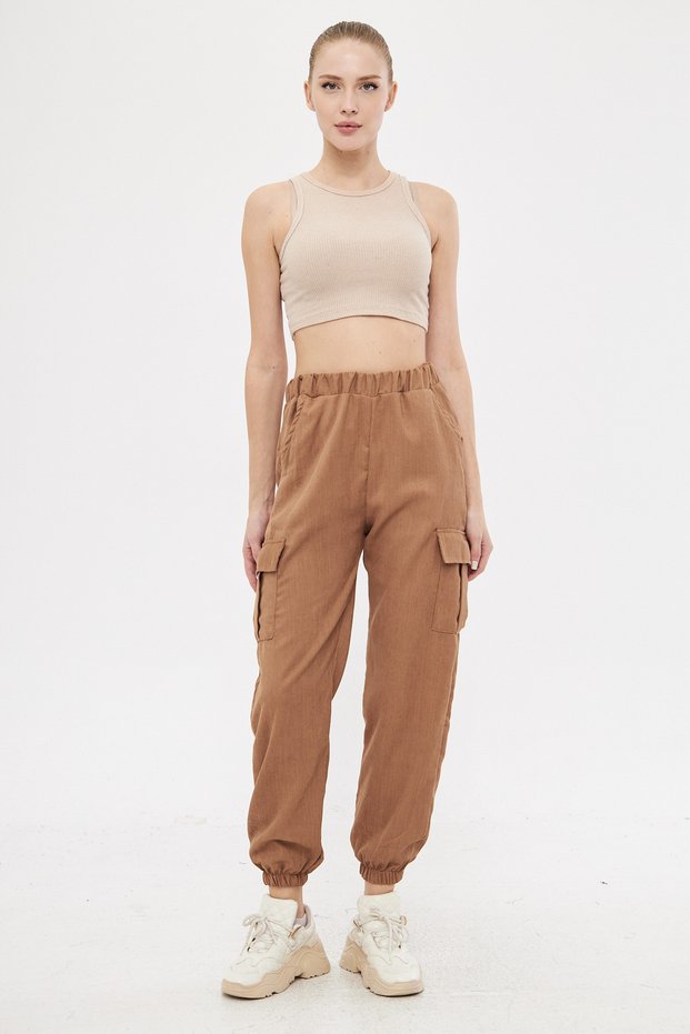 Women's Mink Velvet Thin Corduroy Cargo Pants with Elastic Waist and Legs Arm-25K 001035