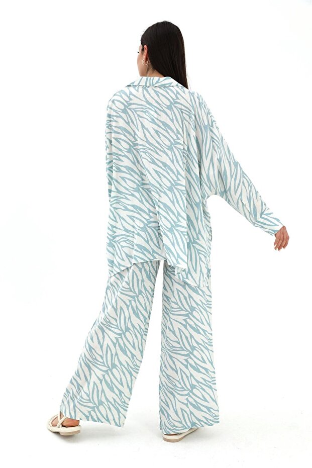 طقم مكون من قطعتين بنمط حمار وحشي من الأسفل والأعلى - أزرق - 5