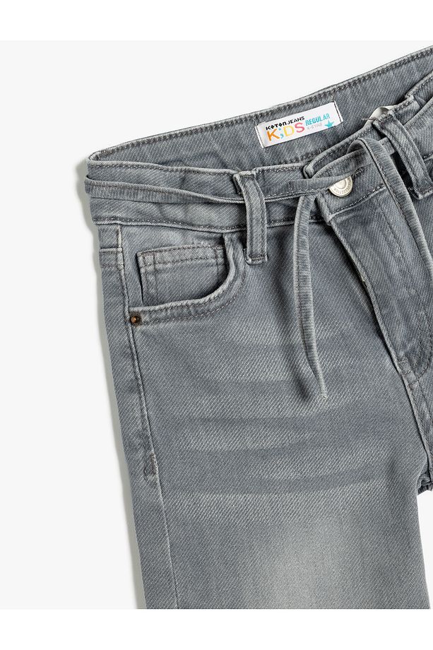 Bermuda Kot Şort Beli Ayarlanabilir Lastikli Pamuklu - 3