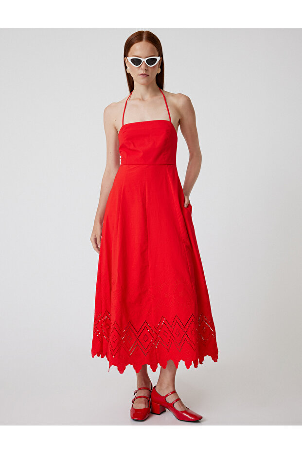 X Tuba Unsual - Midi Length Scallop Dress Lined Halter Neck with Pockets