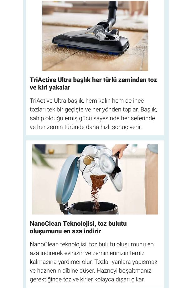 Yüksek Emiş Güçlü Powercyclone10 & Nanoclean Teknojili Triactive Ultra Başlıklı Süpürge, HEPA Filtre - 1