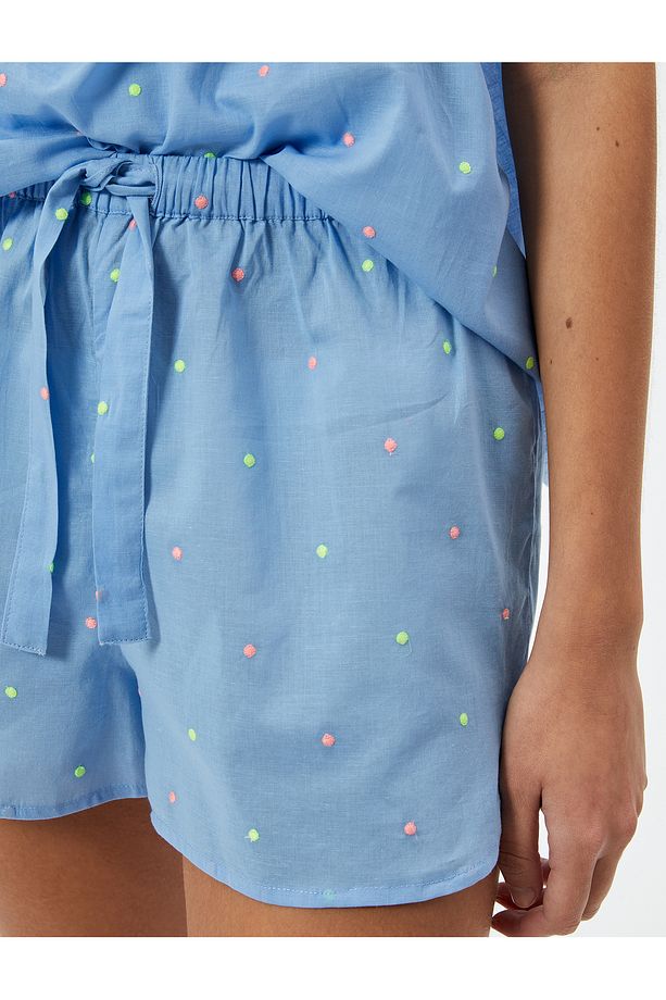 Pijama Altı Şort Beli Bağcıklı İşlemeli - 5