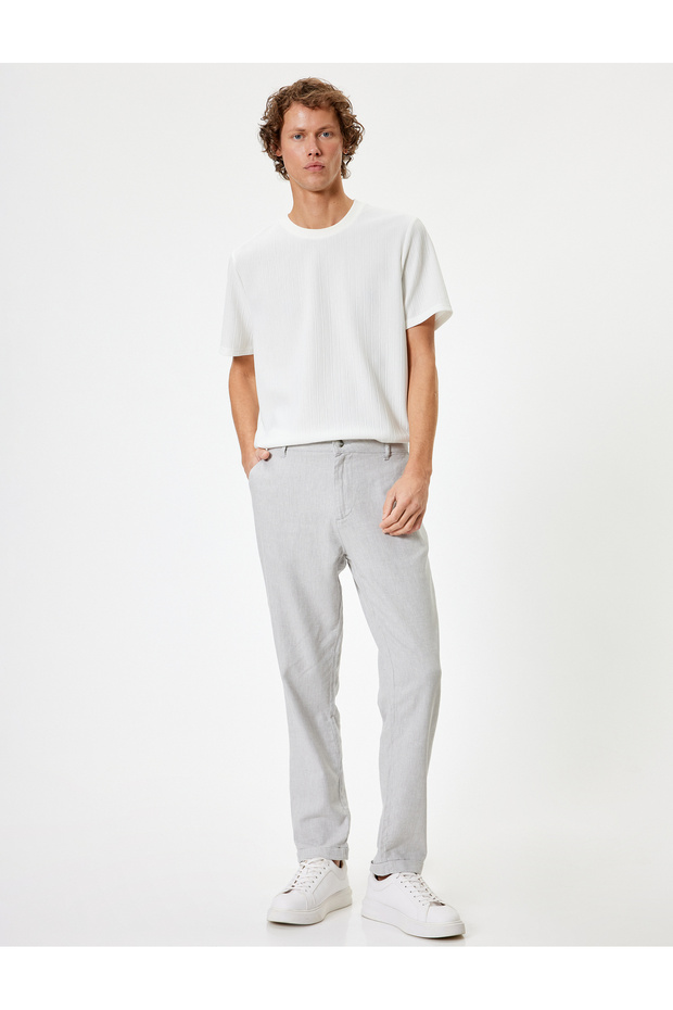 Linen Cotton Blended Chino Trousers with Pocket Detail