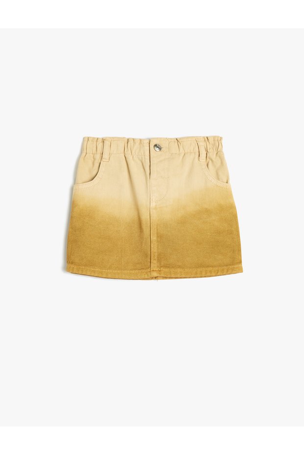 Skirt with High Waist and Pocket Detail, Elastic Waist, Cotton