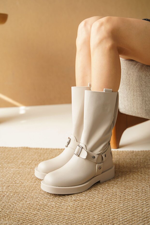 Kadın Esley Düz Tabanlı Tokalı Bot - Ten Deri - 4