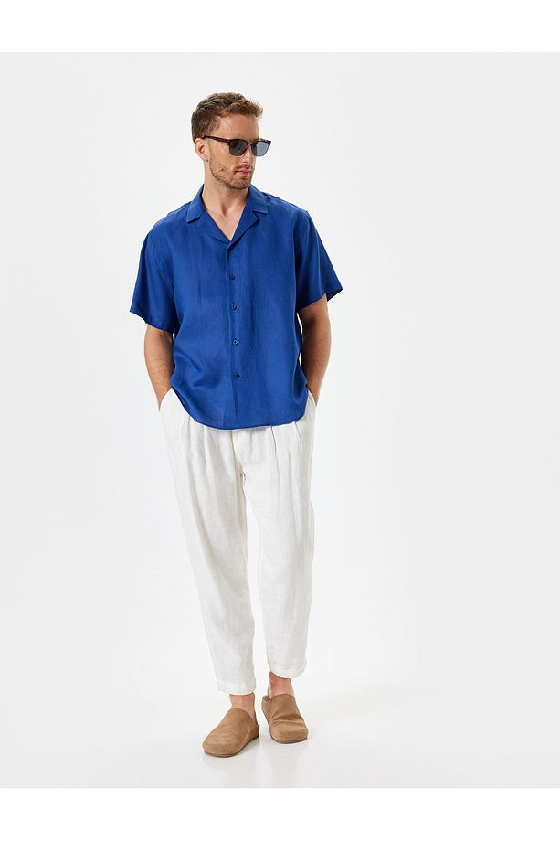 Keten Gömlek Basic Devrik Yaka Regular Fit - 2