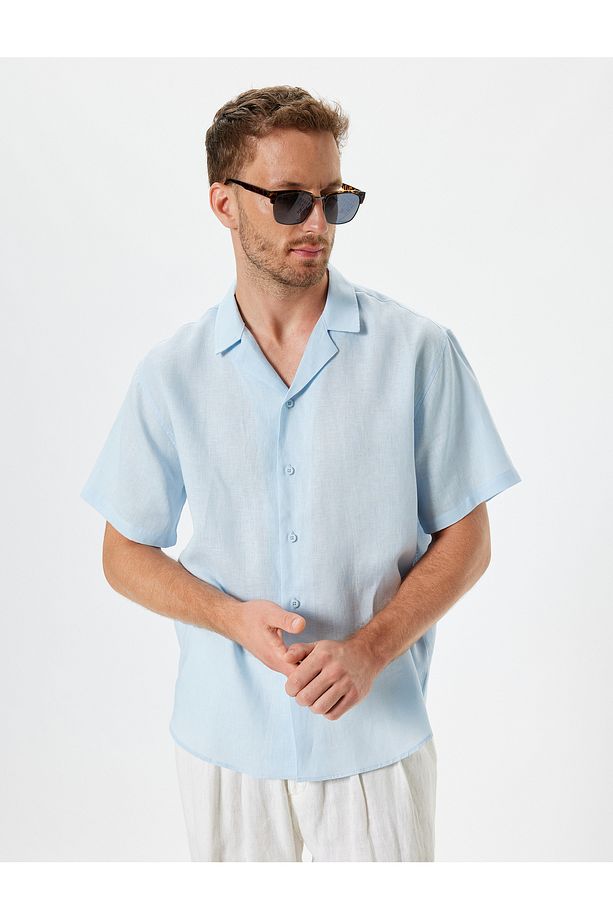 Keten Gömlek Basic Devrik Yaka Regular Fit - 3
