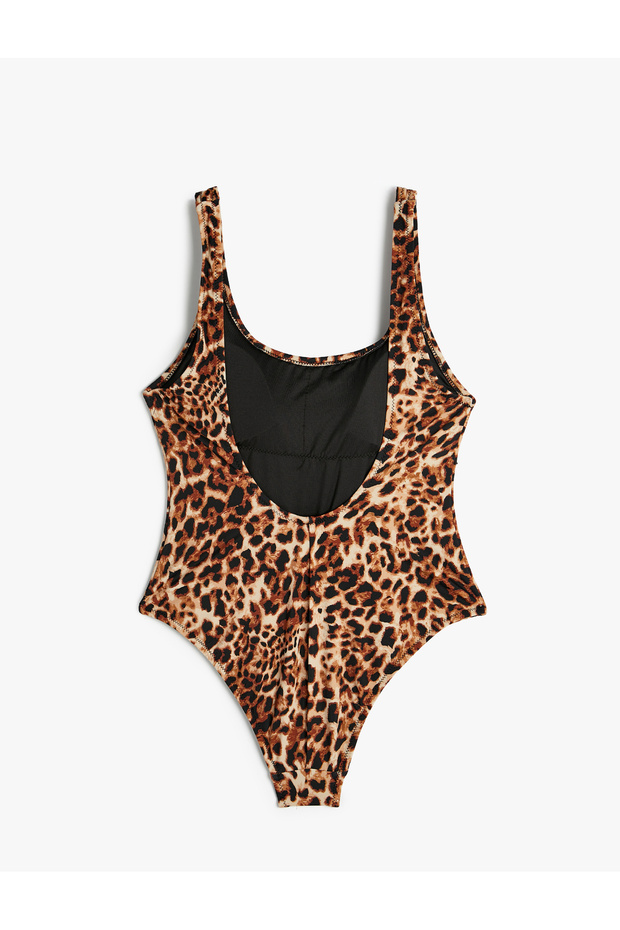 Leopard Swimsuit U Neck Thick Strap - 3