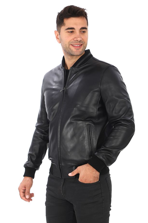 Erkek Trikolu Kolej Model Hakiki Deri Mont - 4