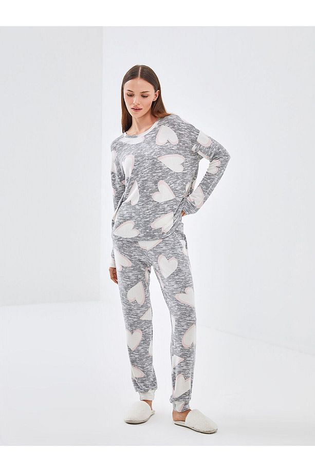 Lcwk Bisiklet Yaka Desenli Kadın Pijama Takımı - 1
