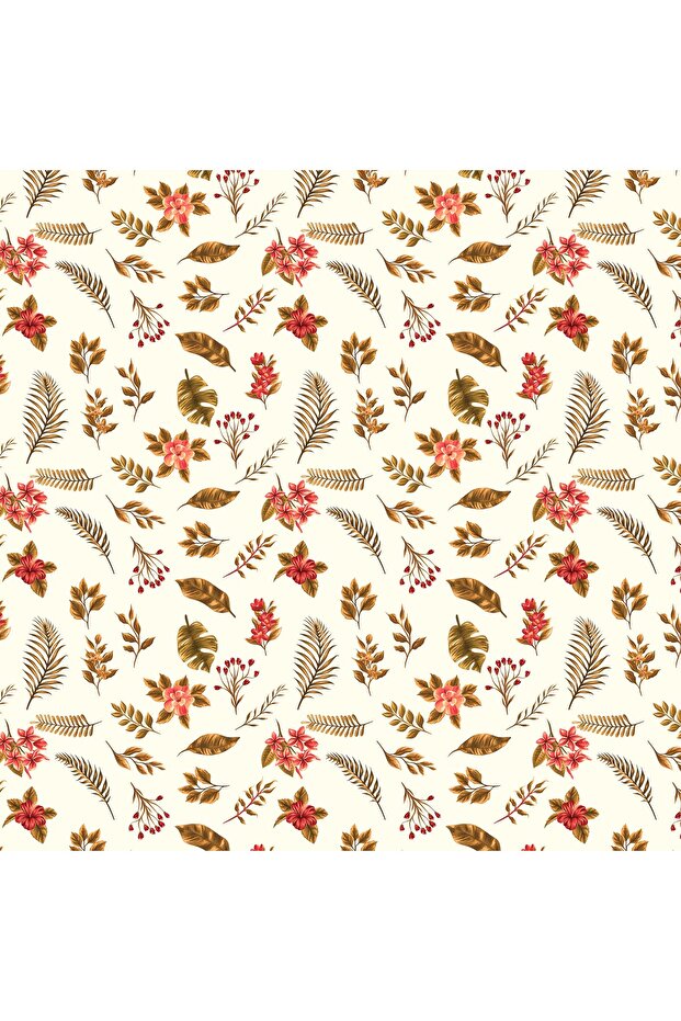 Leaf Patterned Ecru Colorful Digital Printed Tablecloth - 2