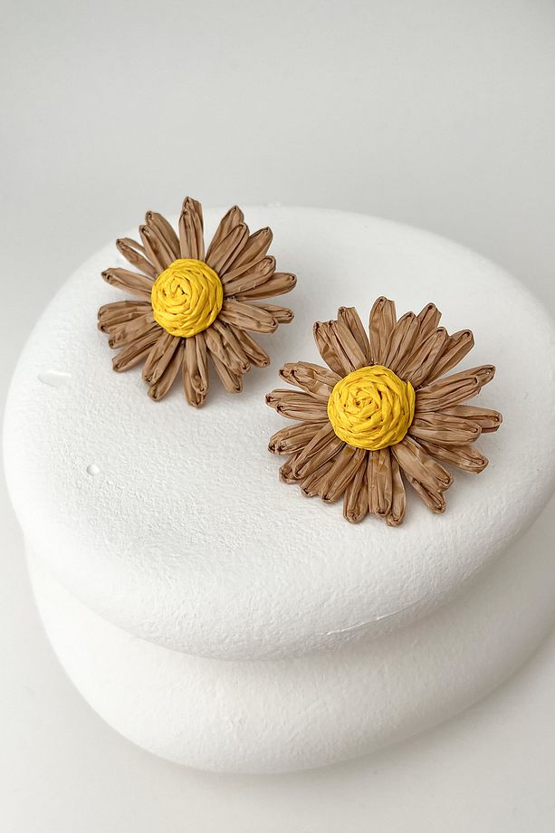 Hasır Örgü Papatya Küpe (Ölçü:4 cm) - 1