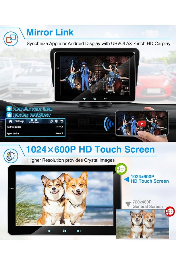 Kablosuz Taşınabilir Carplay ve Android Auto Ekranı - Bluetooth, GPS Navigasyonuyumlu - 4