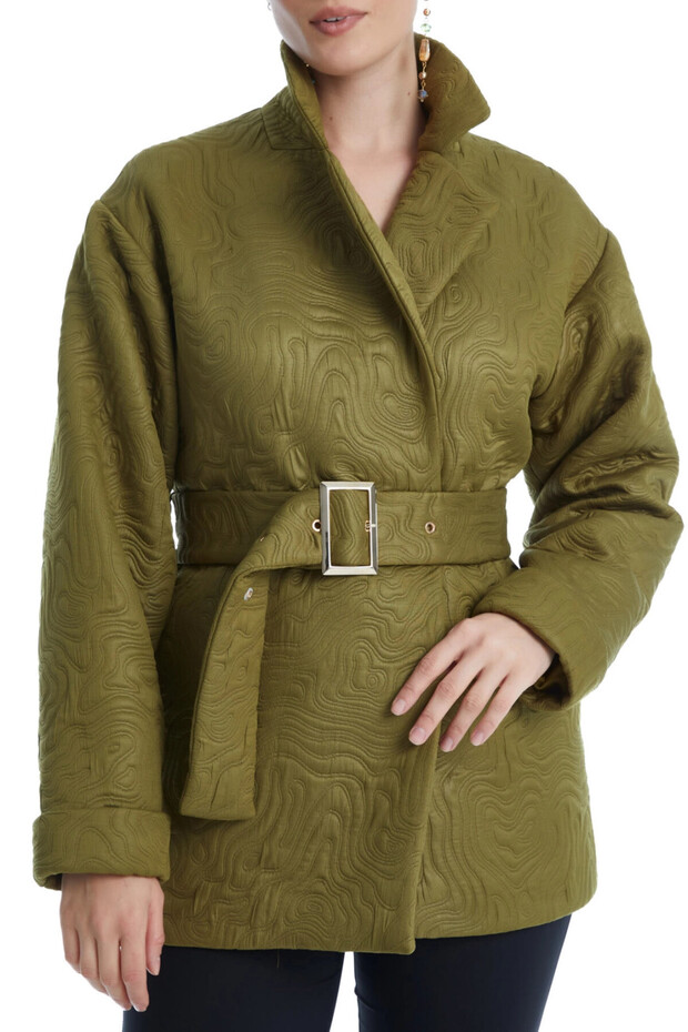 Oversize Doku Desenli Kemerli Haki Mont 38837 - 3