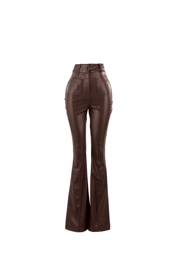 Lydia High Waist Flared Leg Leather Trousers