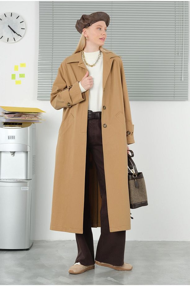 Çift Apoletli Trençkot Camel - 5