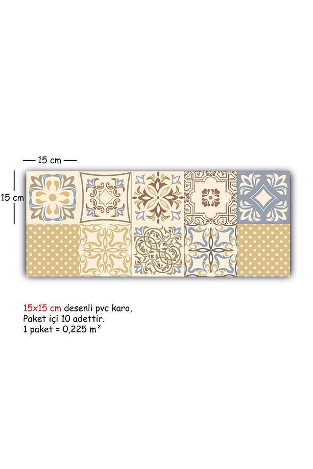 Kendinden Yapışkanlı Retro Sarı Desenli Pvc Karo 15x15 Cm 10'lu Paket - 4