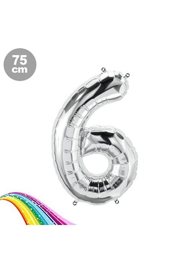 بالون فويل فضي 75 سم 6 أرقام