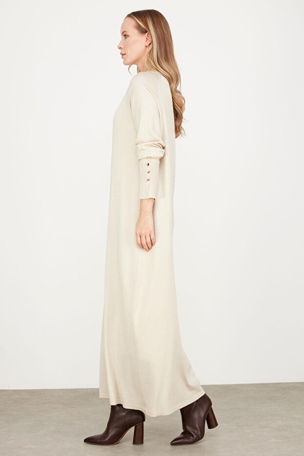 Yarım Balıkçı Basic Triko Elbise BEJ - 1