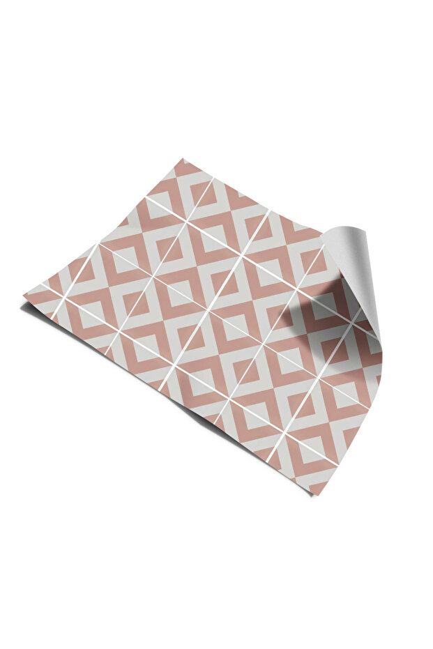 Kendinden Yapışkanlı Laminasyonlu Pembe Karo Taş Desen Yer Kaplama Folyosu - 2