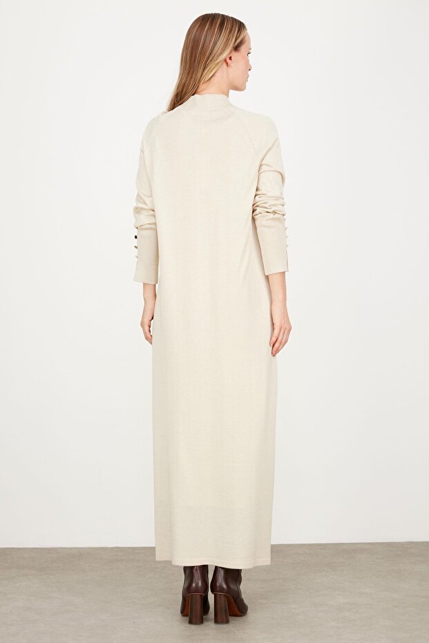 Yarım Balıkçı Basic Triko Elbise BEJ - 4