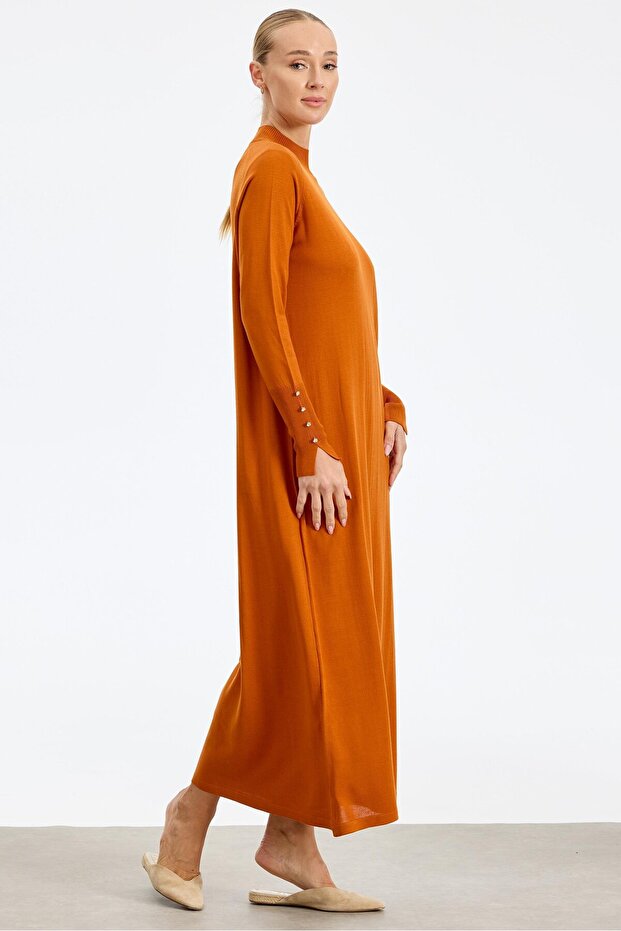 Yarım Balıkçı Basic Triko Elbise ORANJ - 2