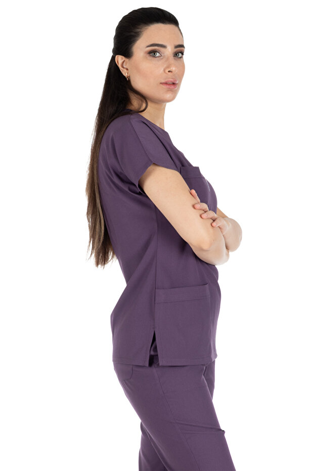 Plum Lycra Thin Fabric Scrubs Doctor Nurse Jersey Bat Sleeve Surgical Suit