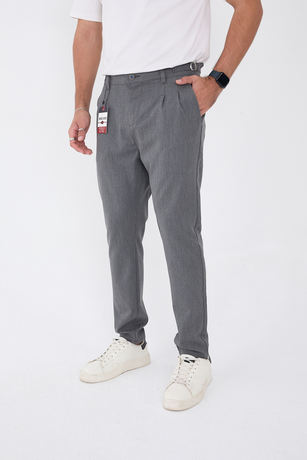 Men's Winter Buckle Belted Boyfriend Pants Italian Cut Comfortable Fit Dark Gray