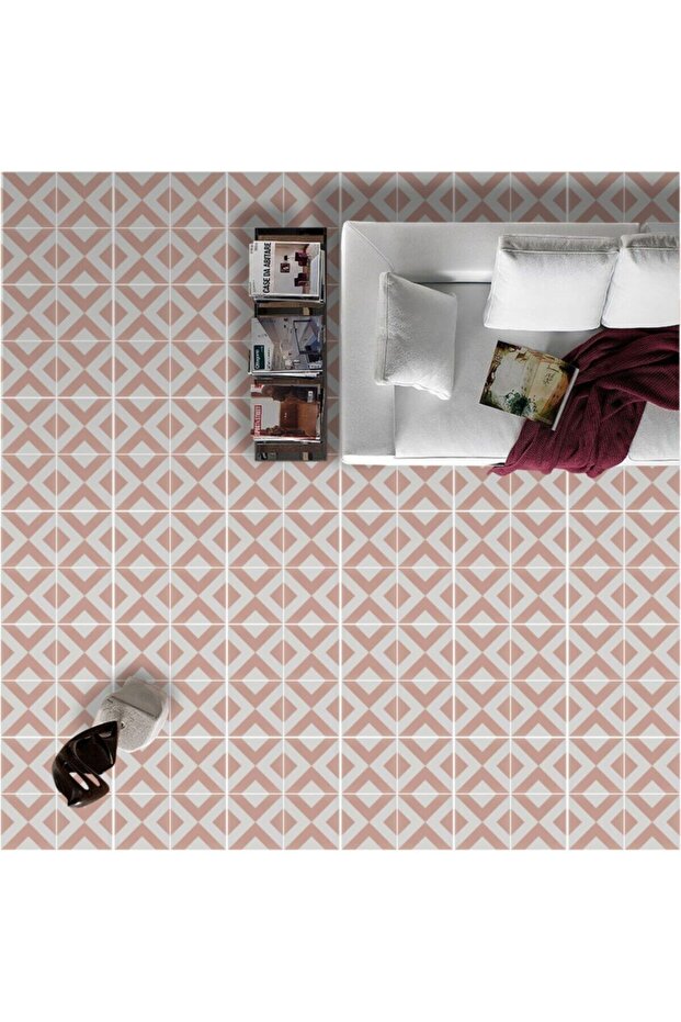 Kendinden Yapışkanlı Laminasyonlu Pembe Karo Taş Desen Yer Kaplama Folyosu - 1