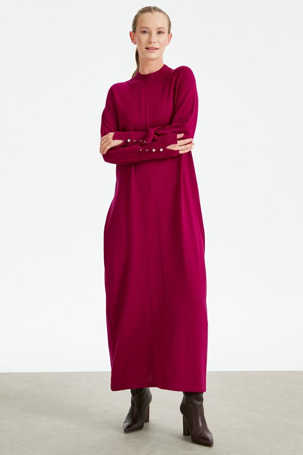 Yarım Balıkçı Basic Triko Elbise FUŞYA - 3