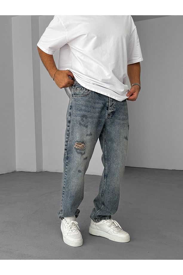 Açık Mavi Tek Yırtıklı Baggy Jean KE-609 - 4