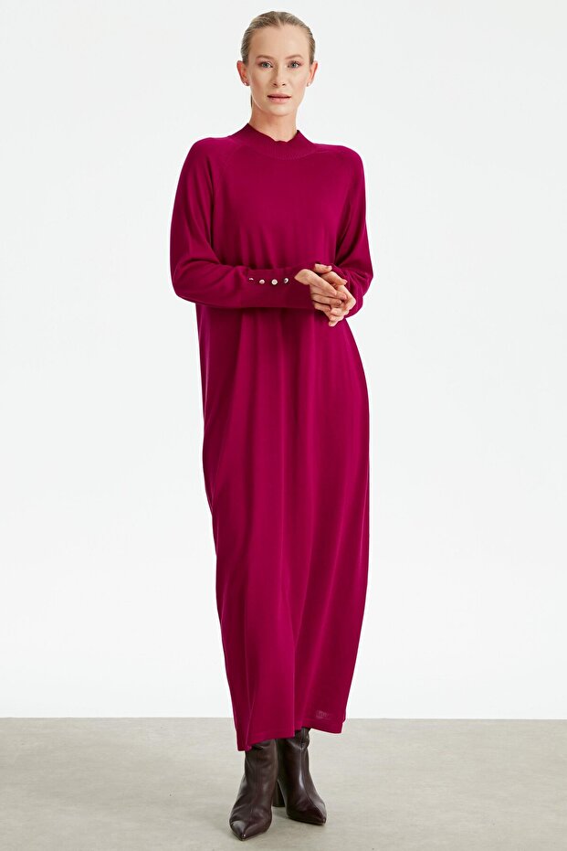 Yarım Balıkçı Basic Triko Elbise FUŞYA - 2