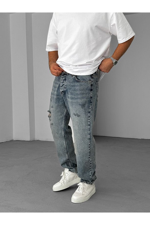 Açık Mavi Tek Yırtıklı Baggy Jean KE-609 - 3