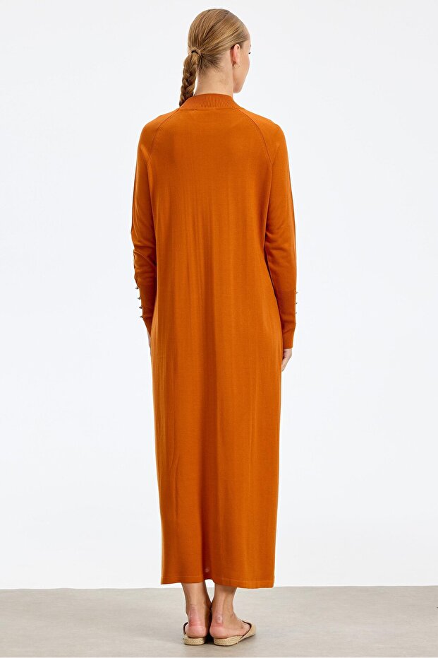 Yarım Balıkçı Basic Triko Elbise ORANJ - 4