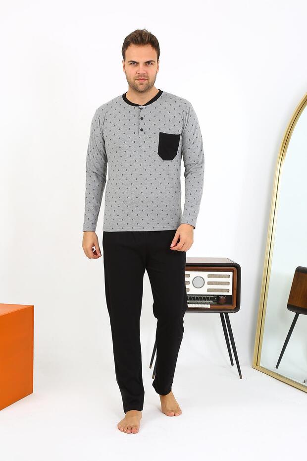 Fashion Line Men's Long Sleeve Combed Cotton Smoked Pajama Set 6861