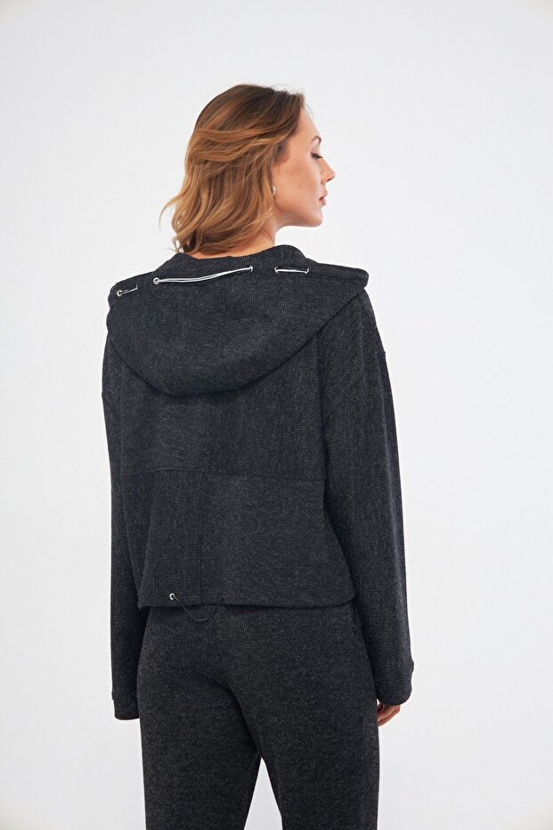 KAPÜŞONLU ANTRASİT BLUZ - 7