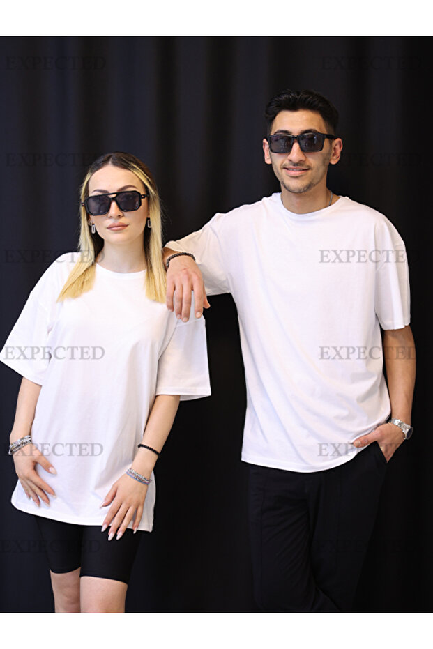 Lover Couple Combination Oversize Basic Bumbac Simplu Tricou - 2 Piese - 1