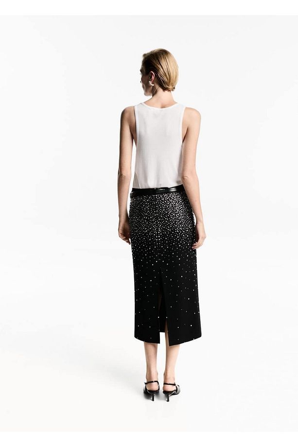 Strass taşlı midi etek - 4