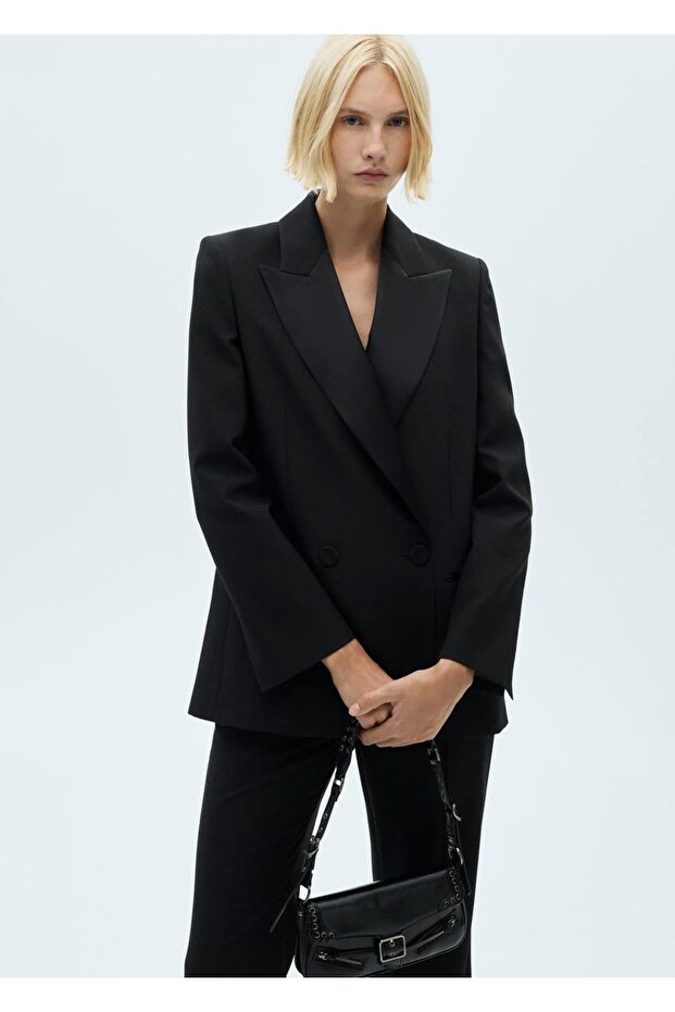 Saten yaka blazer ceket - 1