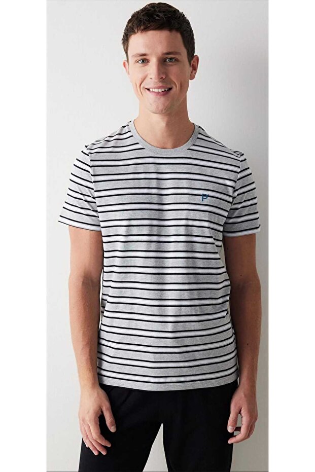 Erkek White Stripe Çok Renkli Pijama Takımı - 2