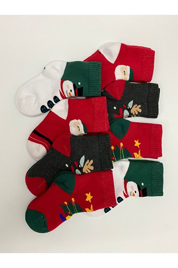 YILBAŞI DESENLİ HAVLU 8 ÇİFT ÇOCUK ÇORAP - 4