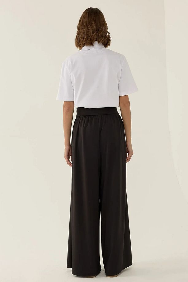 Yüksek Bel Pliseli Wide Leg Örme Pantolon - 4