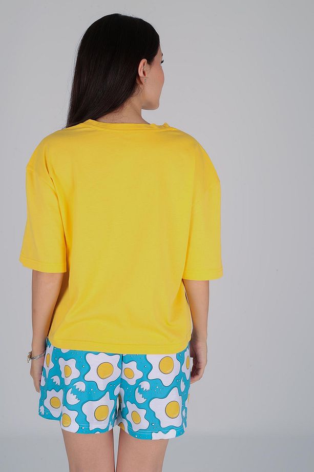 Kadın Çok Renkli Yumurta Desen Tişört Şort Pijama Takımı - 4