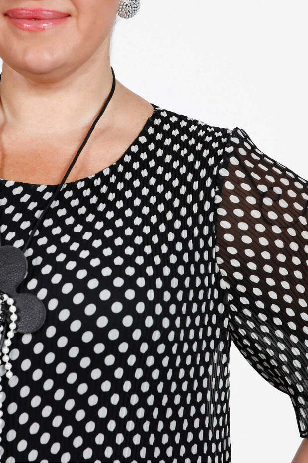 Piliseli Puanlı Şİfon Elbise - Siyah - 7