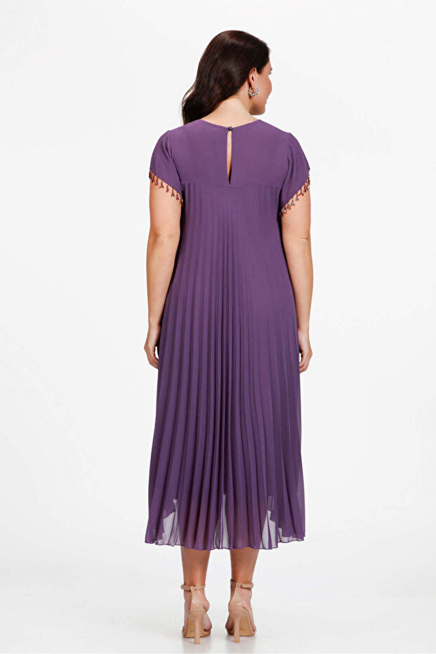 Piliseli  Midi Boy Elbise - Gül Kurusu - 3