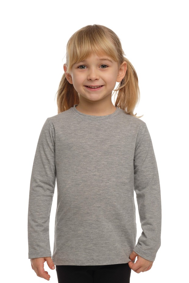 Gray Basic Unisex Children's Seasonal Crew Neck Long Sleeve T-Shirt